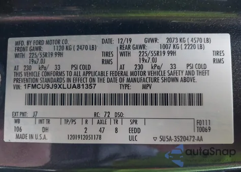 2020 Ford Escape Titanium from USA, damaged, VIN 1FMCU9J9XLUA81357